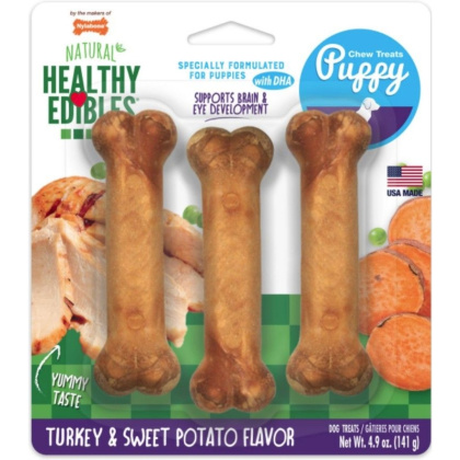 Nylabone Healthy Edibles DHA Puppy Chews - Turkey & Sweet Potato - Regular - 3 Pack